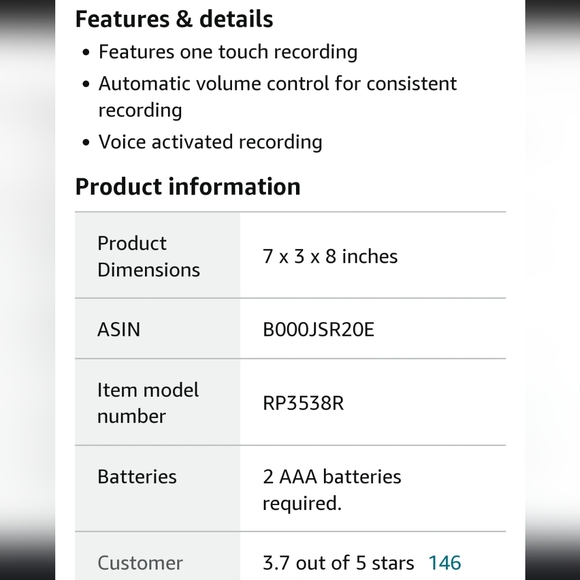 RCA RP3538R Handheld AVR Micro Cassette Recorder Player - Picture 2 of 15